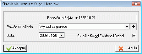 Skreslenie ucznia z ksiegi ucznia